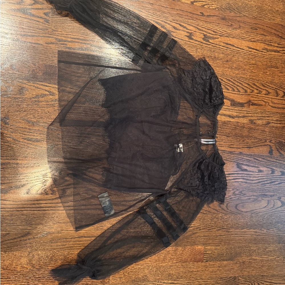 Anthropologie Black Sheer Lace Blouse